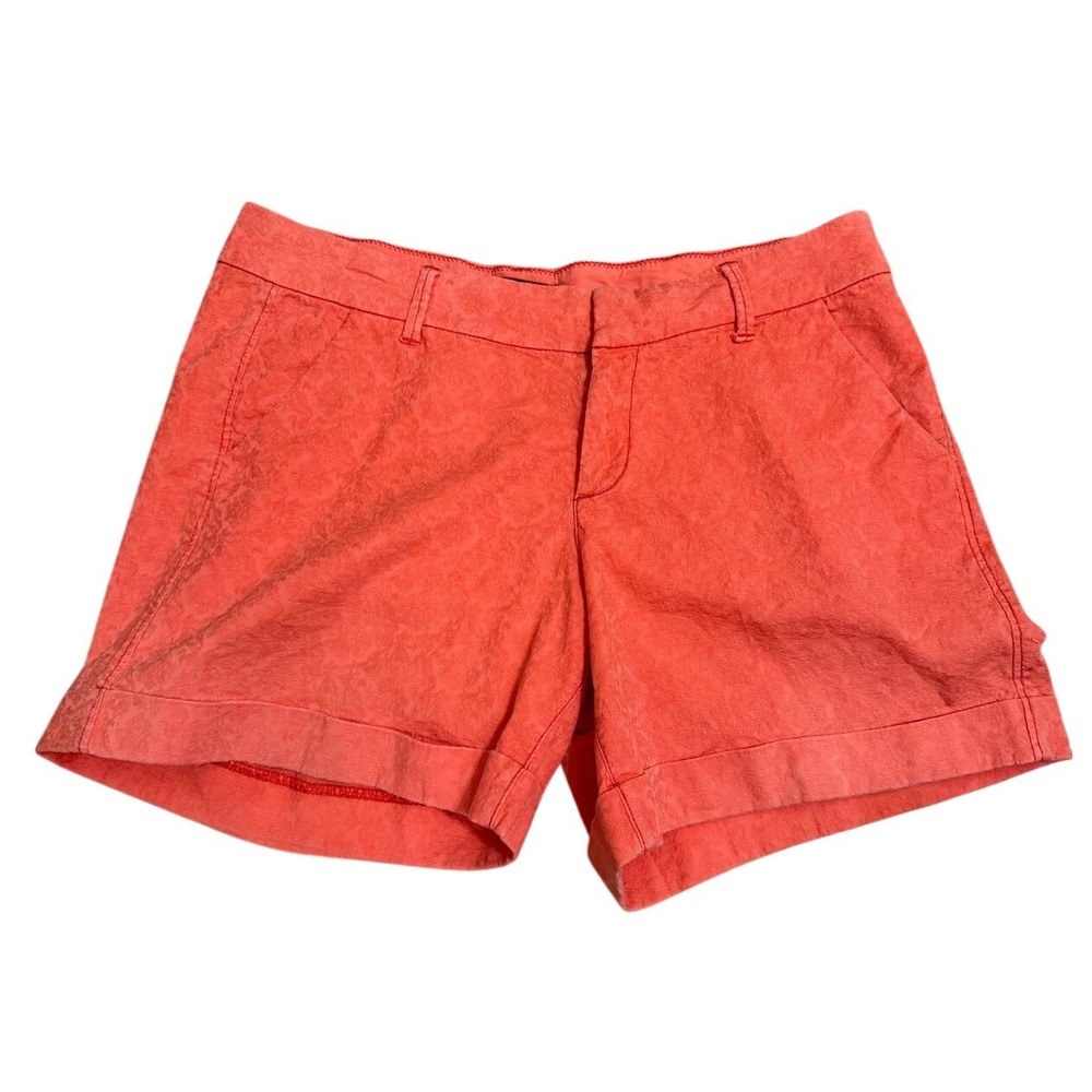 Dear John Denim Women Coral Orange Jacquard Cuffed Shorts Size 32 Damask